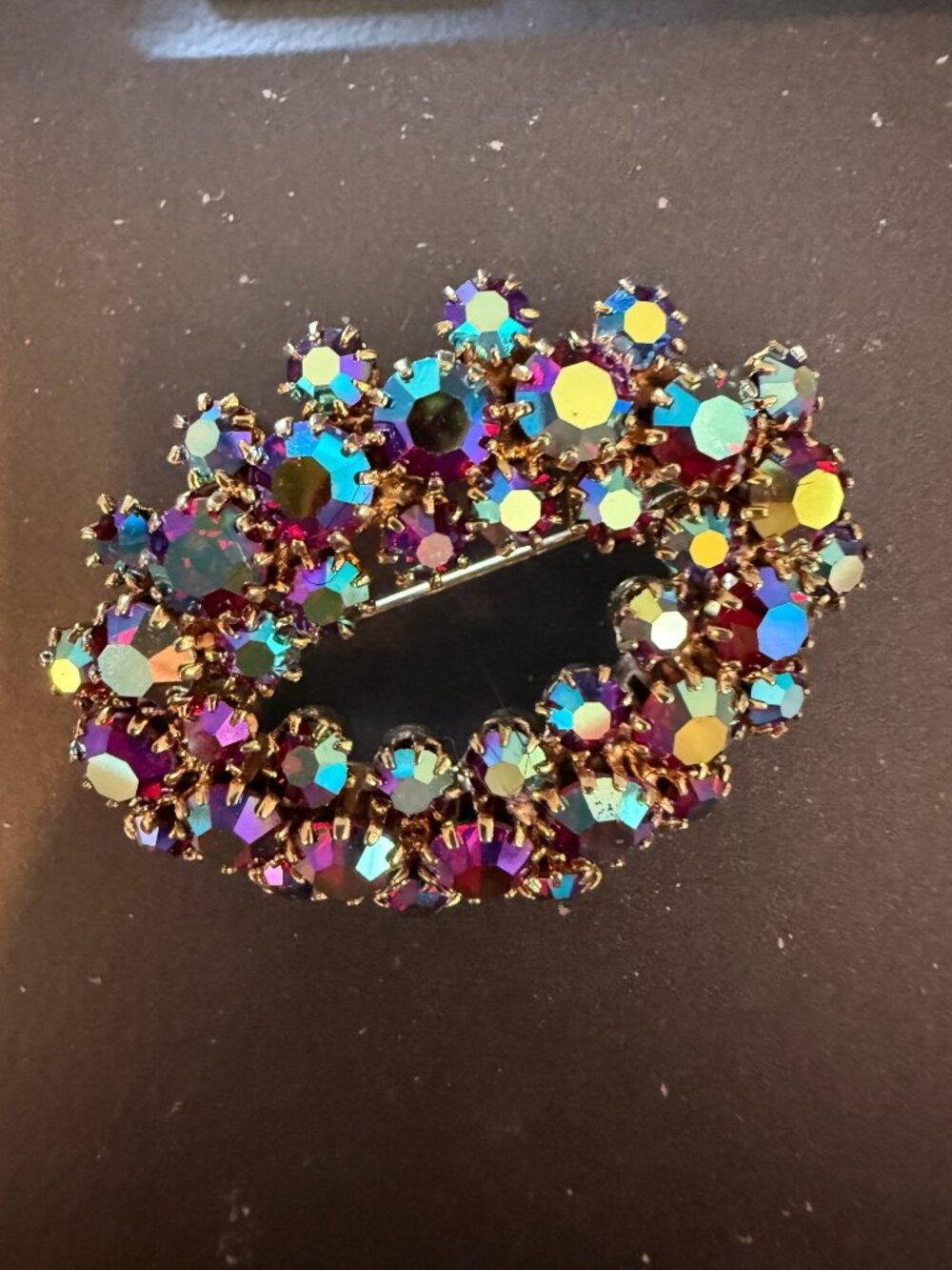 Vintage Juliana DeLizza & Elster D&E Multicolor Aurora Borealis Rhinestone Brooc